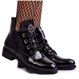 S.Barski Lakirane tople čizme na vezanje crne Enrica crna