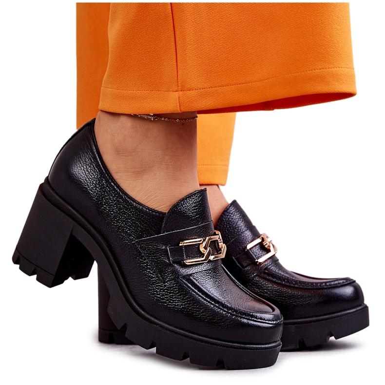 Kožne cipele na stupu sa zlatnim ornamentom crna Mikeyla crno