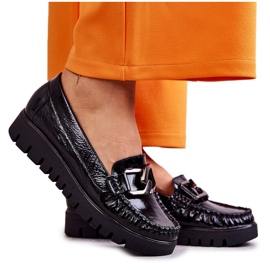 PL5 Ženske kožne mokasine na crnoj Venesia platformi crna