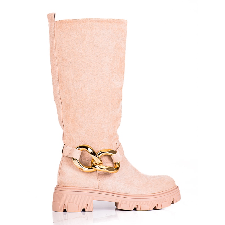 Ženske čizme bež boje sa Shelovet lancem od ekološkog antilopa