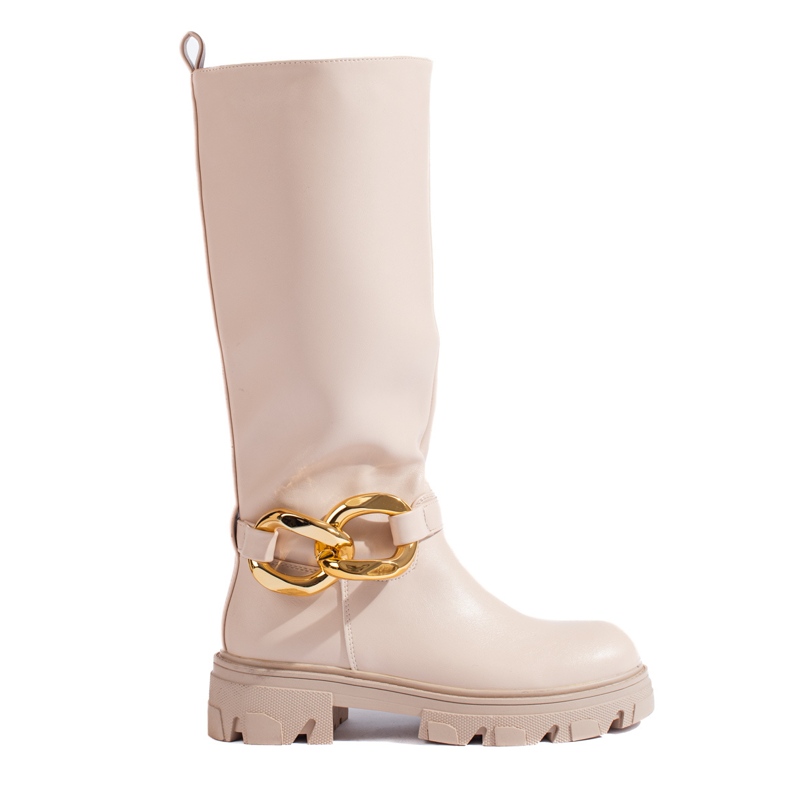 Ženske čizme bež boje sa Shelovet lancem od ekološke kože