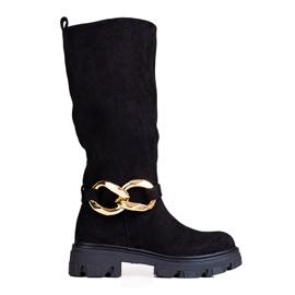 Ženske crne čizme sa Shelovet lancem od ekološkog antilopa crna