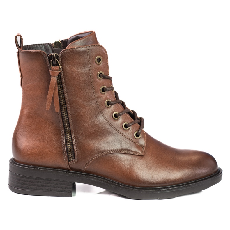 Ženske čizme na vezanje s ravnom potpeticom Shelovet smeđa