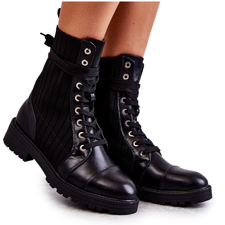 PG1 Ženske čizme s čarapom na vezanje crne Livaro crno