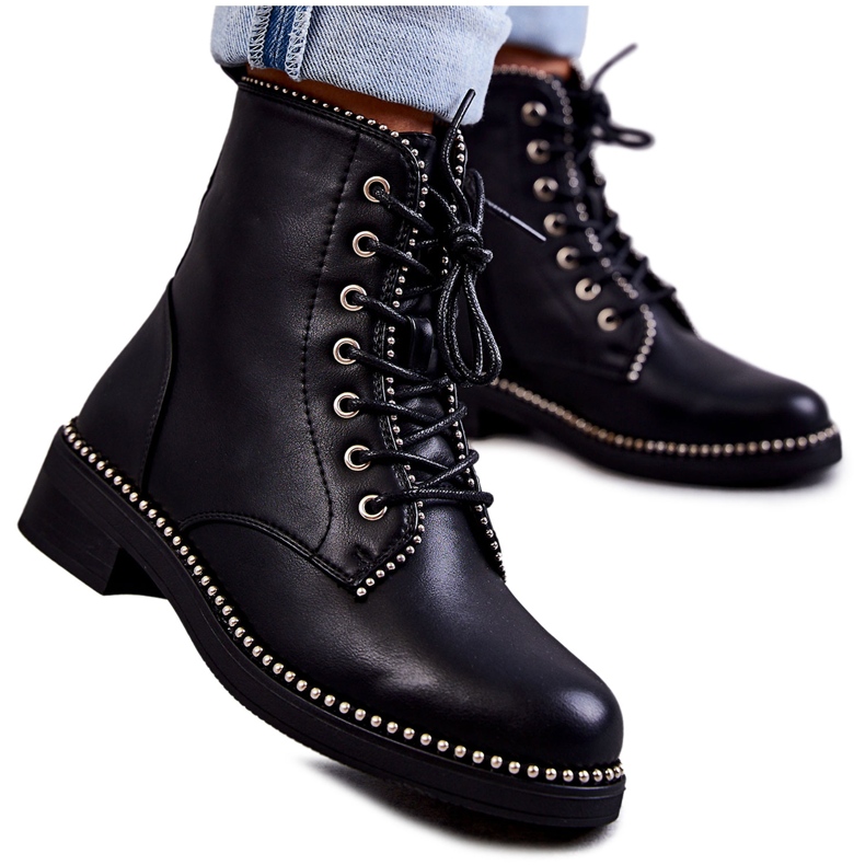 PG1 Ženske čizme s nitnama crne Rostill crno