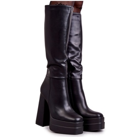 WS1 Moderne čizme od eko kože na debelu petu crne Meggie crna