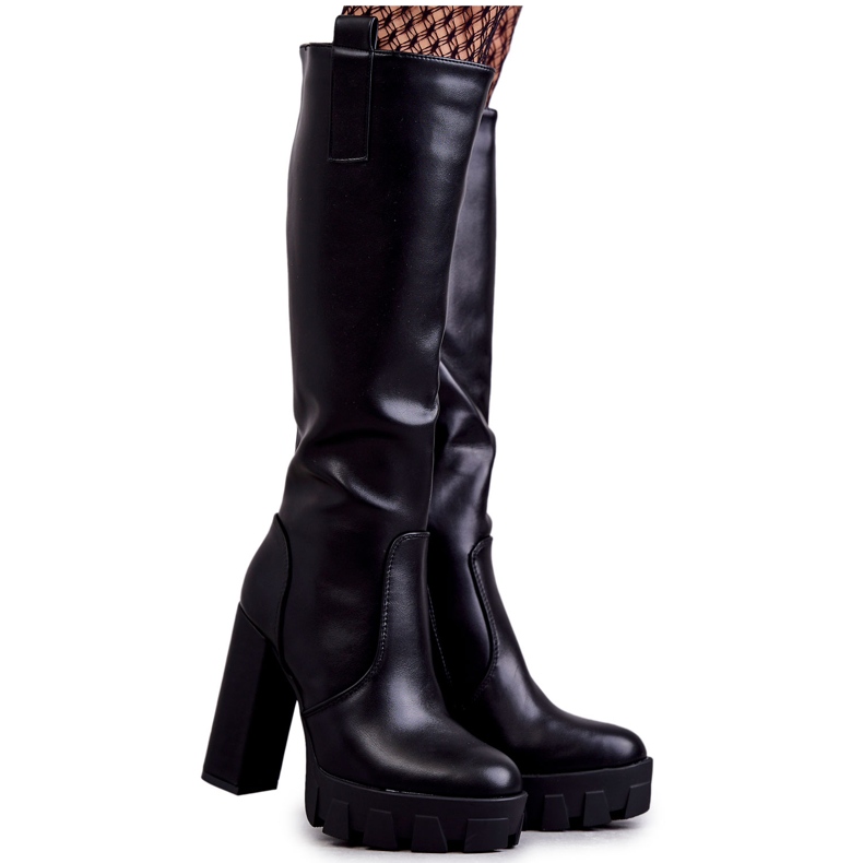 WS1 Moderne čizme od eko kože na crnoj Isabell platformi