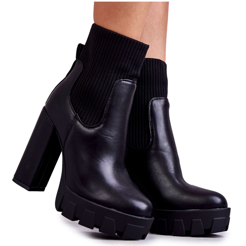 Ženske čizme od eko kože s čarapom Crne Adalyn crno