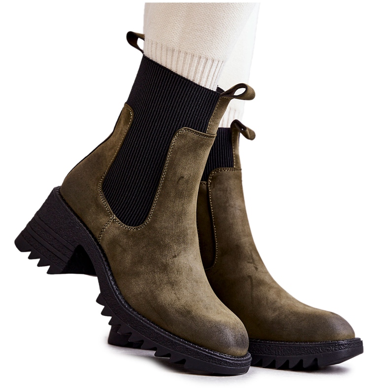 Ženske zelene tople čizme na visoku petu Abella zelena