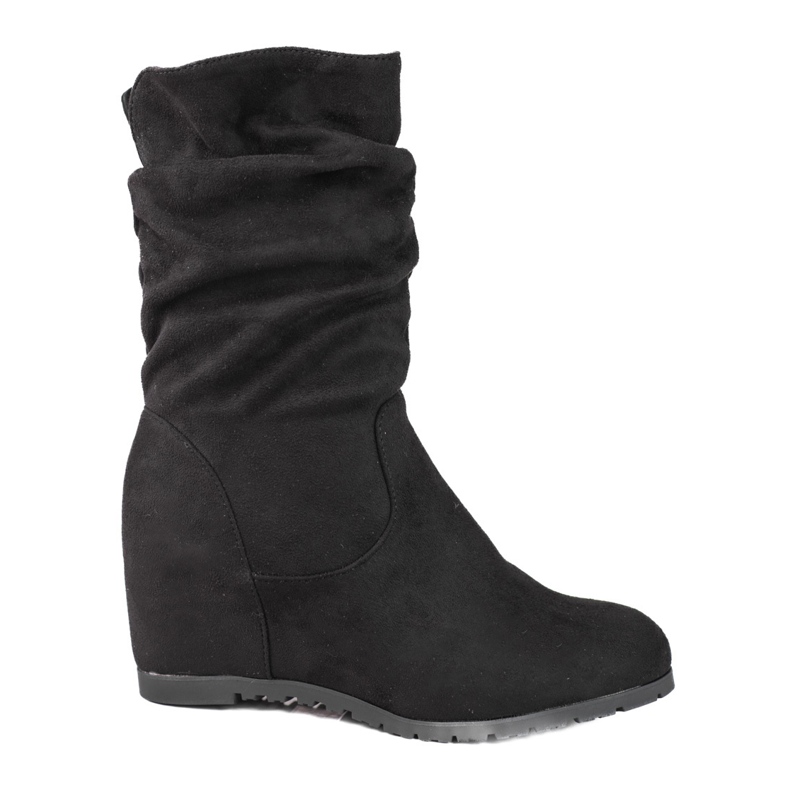 Ženske čizme na klinu Shelovet s gornjištem na volane crno