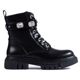 Crne ženske gležnjače s kristalima crna