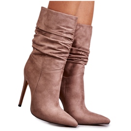 Ženske naborane čizme Smeđe Laguna čizme bež