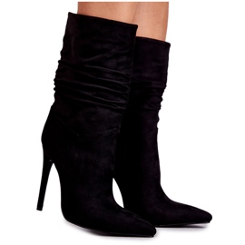 Ženske naborane crne čizme crna