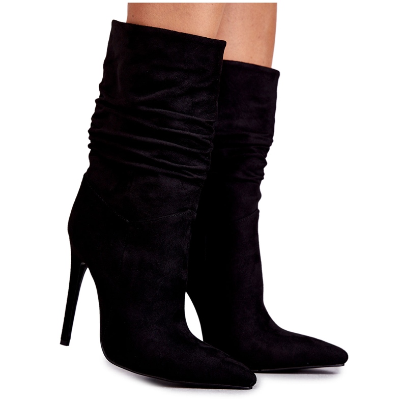 Ženske naborane crne čizme crno