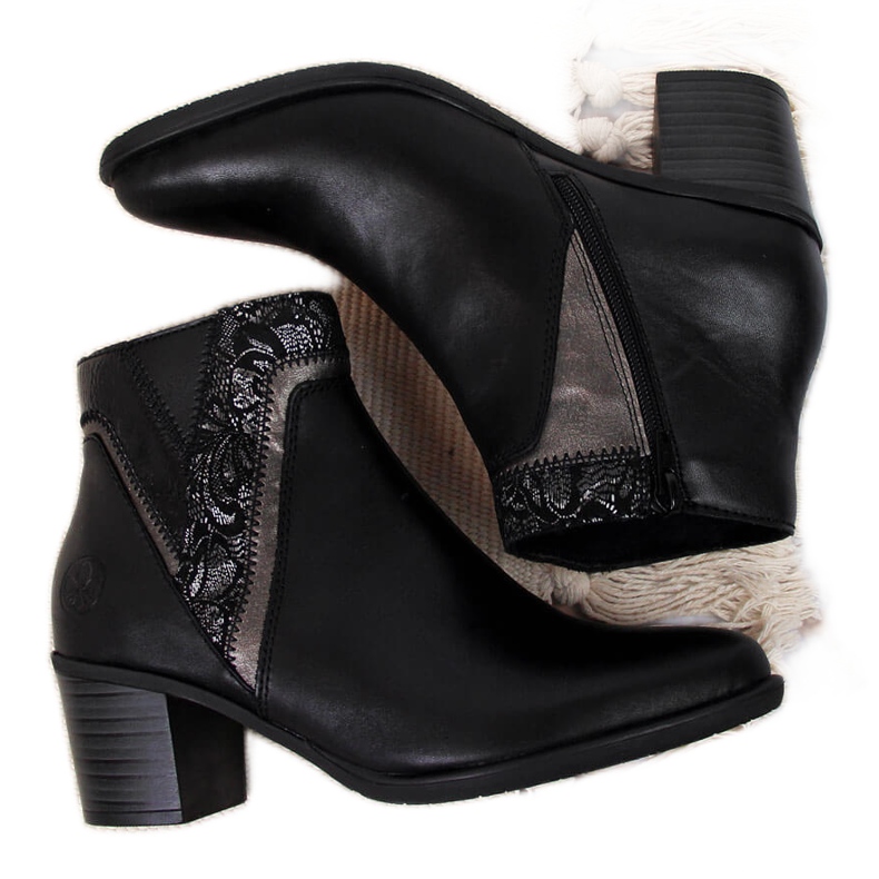 Ženske kožne čizme na stup crne Rieker Y2063-00 crno