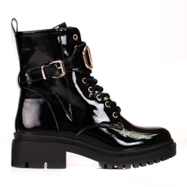 Lakirane Shelovet torbe na vezanje s ukrasnom kopčom crna