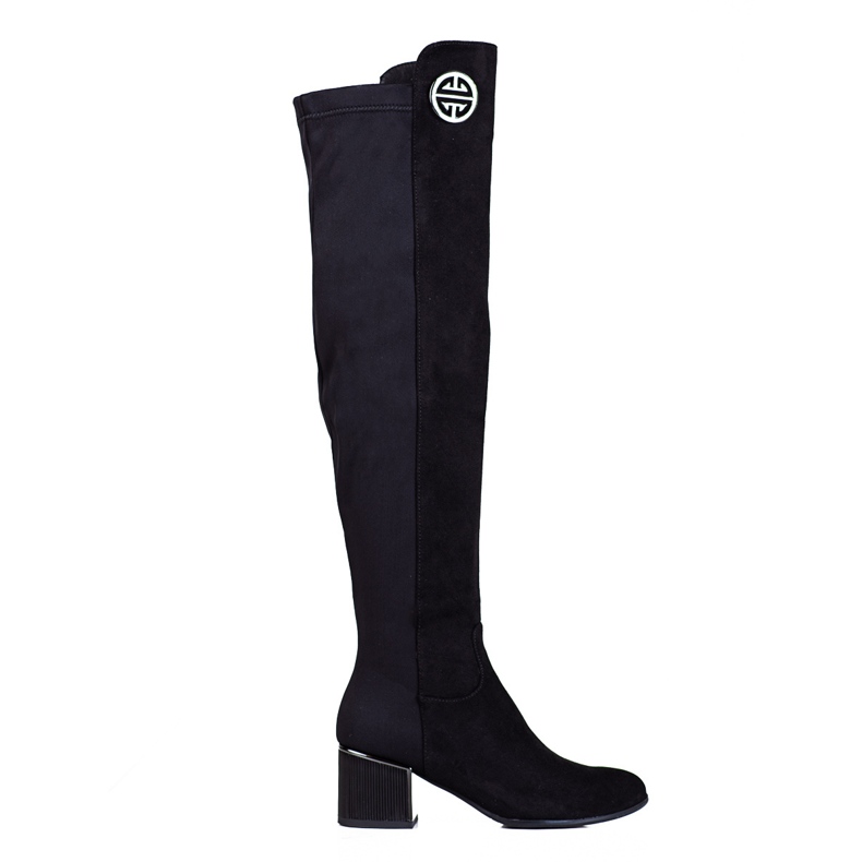 Crne ženske čizme do bedara Shelovet na niskom stupu crno
