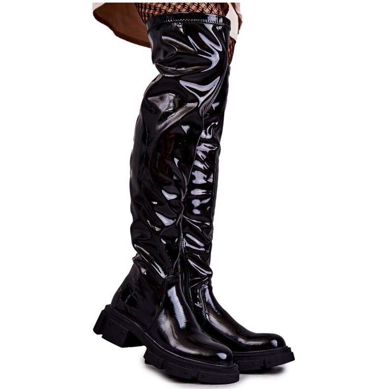 GOE Patent KK2N4023 Crne čizme preko koljena na ravnu petu crno