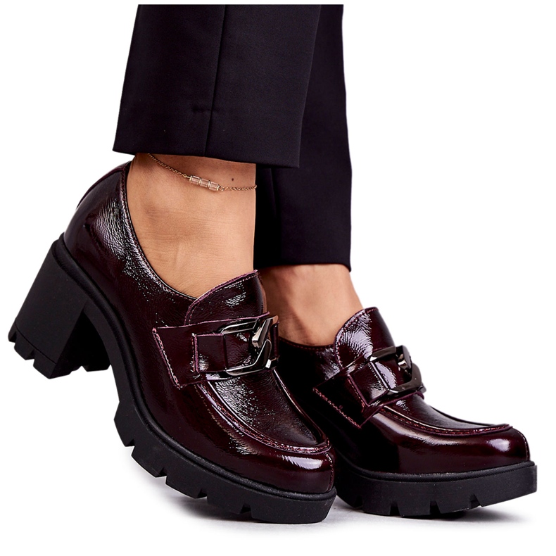 PL5 Elegantne cipele na stupić sa srebrnim ukrasom, bordo Harmell crvena