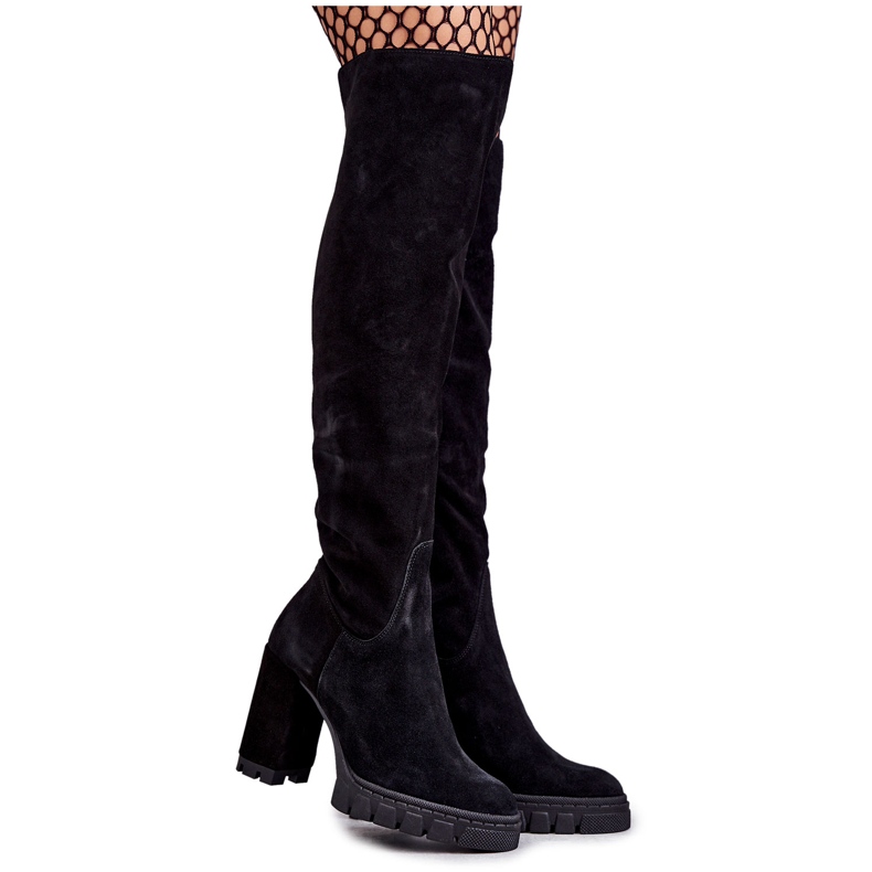 PA2 Modne crne visoke čizme od antilopa Estrela crno