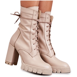 PA2 Ženske kožne čizme na bež Edna platformi