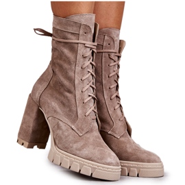 PA2 Ženske čizme od brušene kože na bež Edna platformi