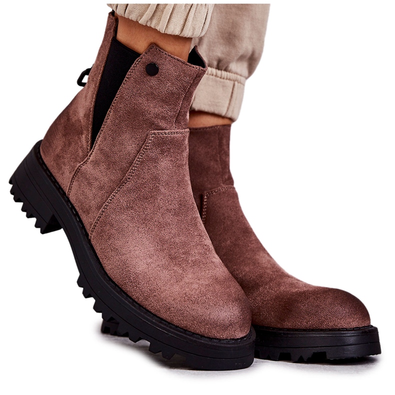 PJ1 Tople čizme od brušene kože na ravnu petu svijetlosmeđe Salome smeđa