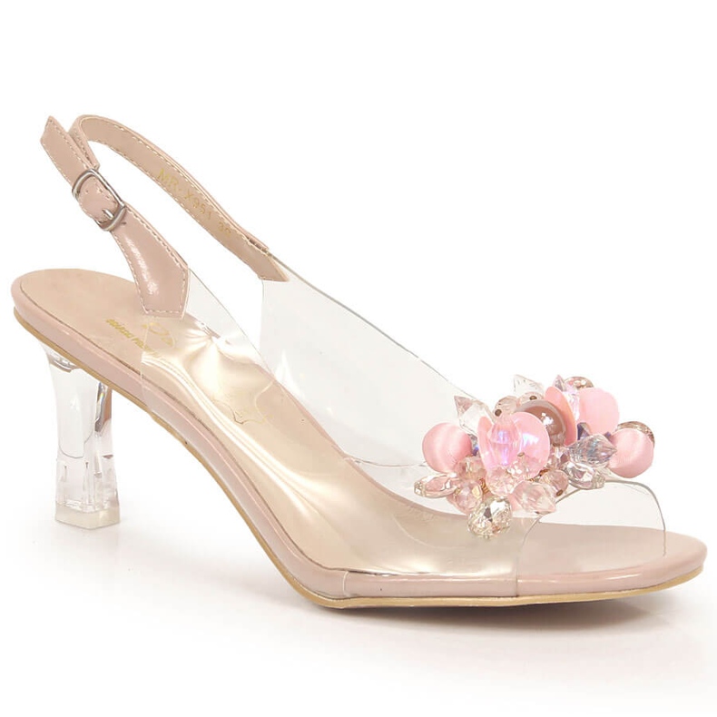 D&A Prozirne sandale na visoku petu s ružičastim DA perlicama bezbojan
