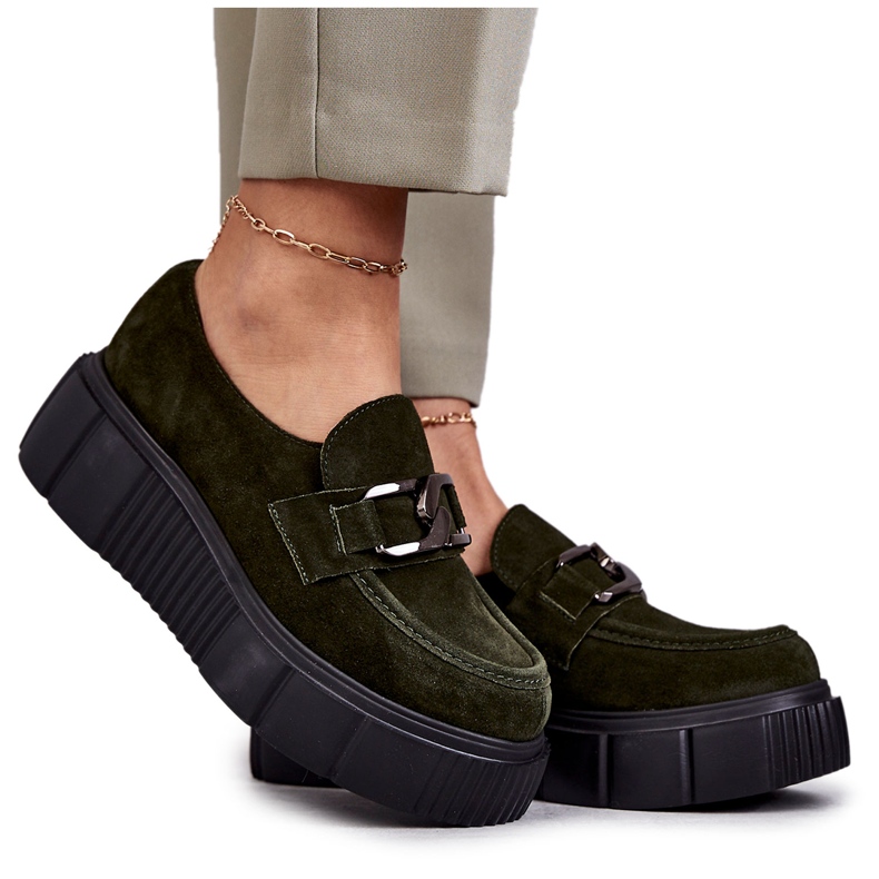 Moderne cipele od brušene kože na kaki marsol platformi zelena