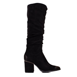 W. Potocki Ženske čizme od brušene kože na Potocki stup s gornjištem na volane crna