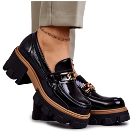 PL5 Lakirane visoke pete sa zlatnim ornamentom crne lurdes crna