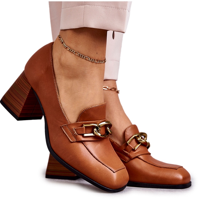 Kožne cipele s lancem Laura Messi 2514 Camel smeđa