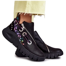 Kožne Maciejka čizme s mrljama 05660-20 crne crna višebojan