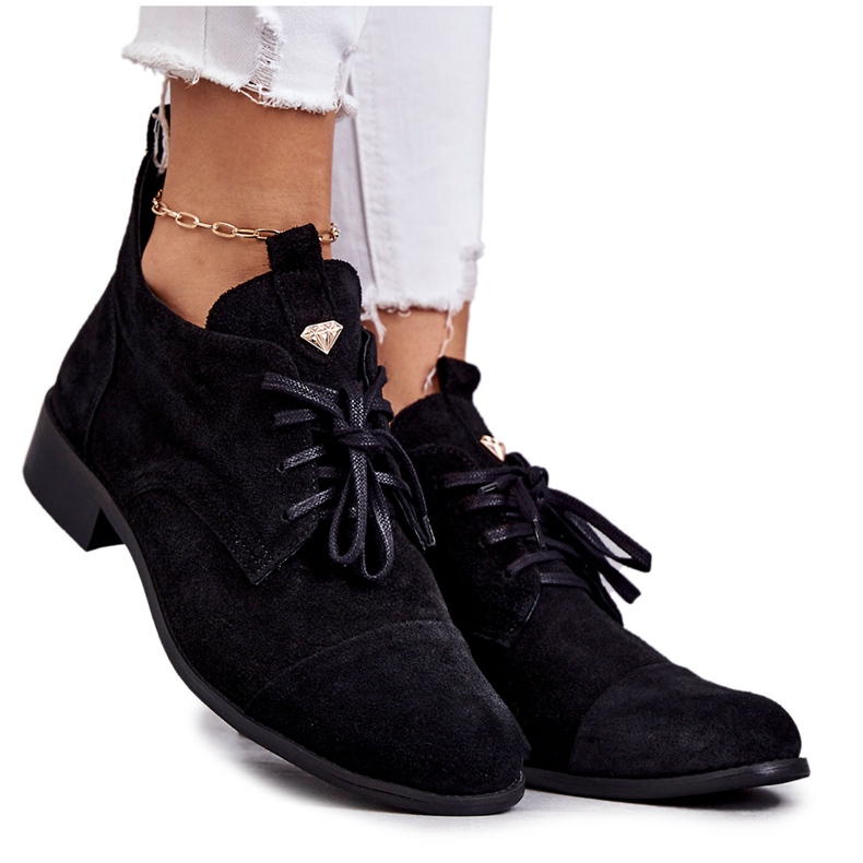 Čizme od brušene kože Čizme na vezanje Nicole 2781 crne crno