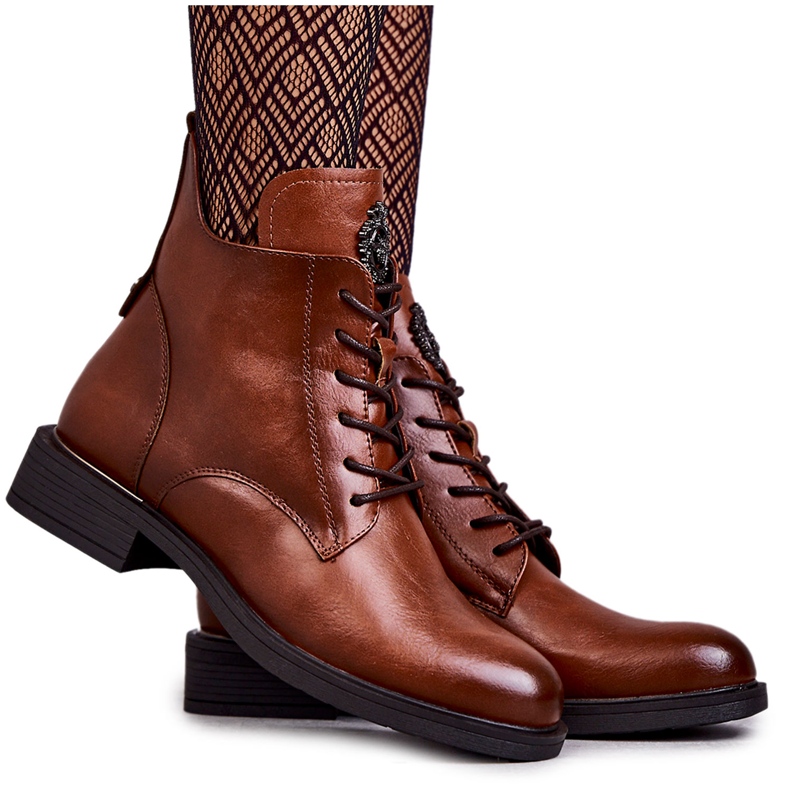 Vinceza Čizme na vezanje na ravnu petu karamela Grete smeđa