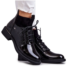 Vinceza Lakirane crne tople čizme na vezanje Cathrine crna