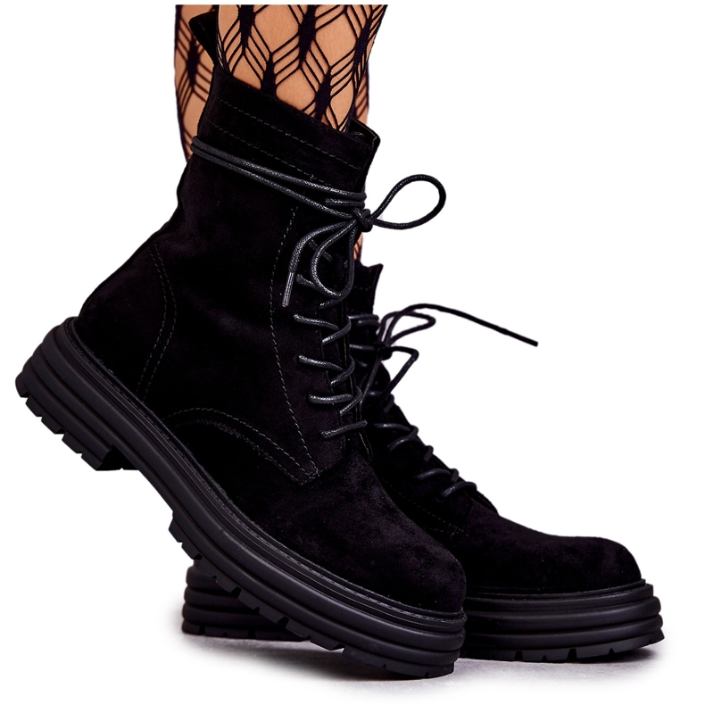 S.Barski Ženske čizme od brušene kože vezane crne afra boje crno