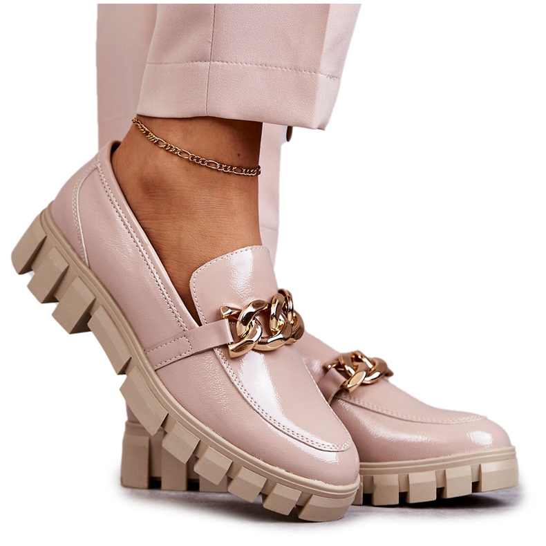 Sergio Leone Lakirane mokasine na platformu Bež Inger