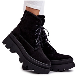 Tople čizme na vezanje od brušene kože crne Elisabeth crno