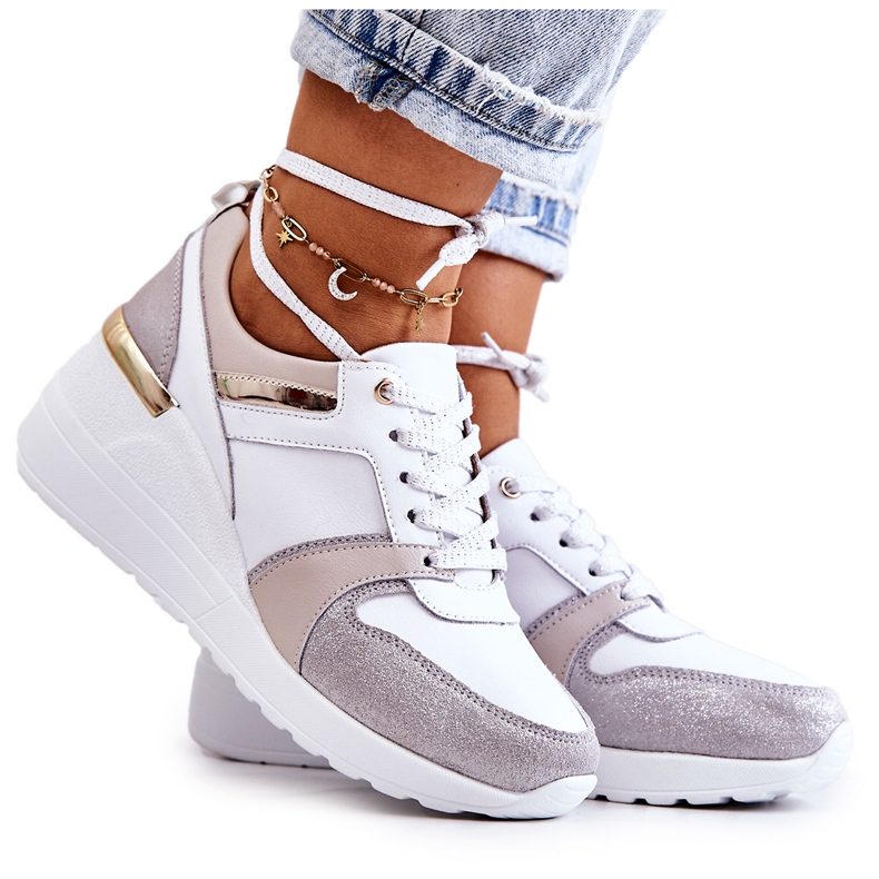 S.Barski Kožne sportske cipele na klin bijela i siva Rayana