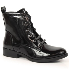 S.Barski Ženske lakirane, izolirane čizme s ravnom petom S. Bararski crna