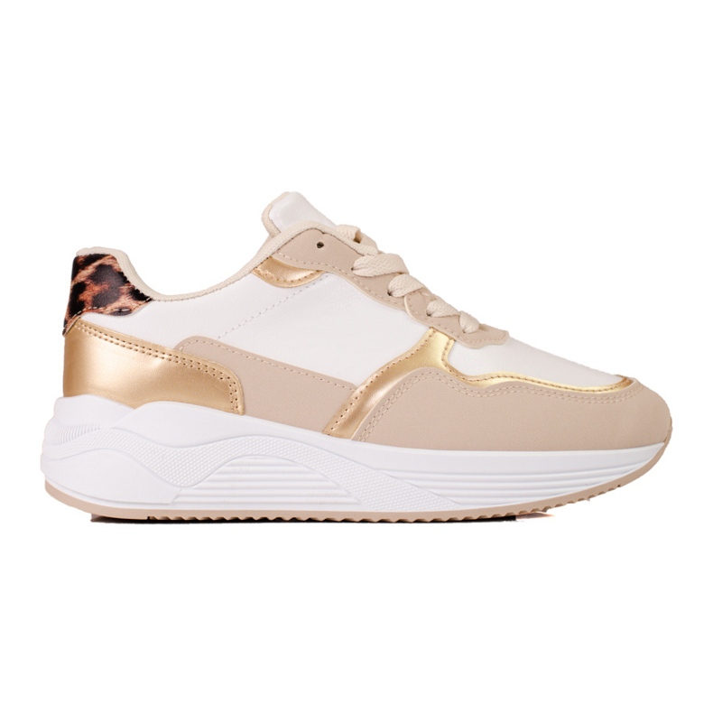 Ženske Shelovet bež i bijele tenisice sa zlatnim umetkom