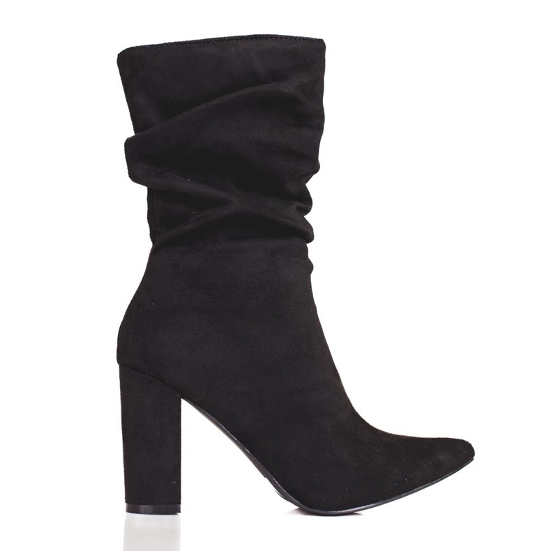 Ženske crne čizme na stupu s naboranim Shelovet gornjištem crno