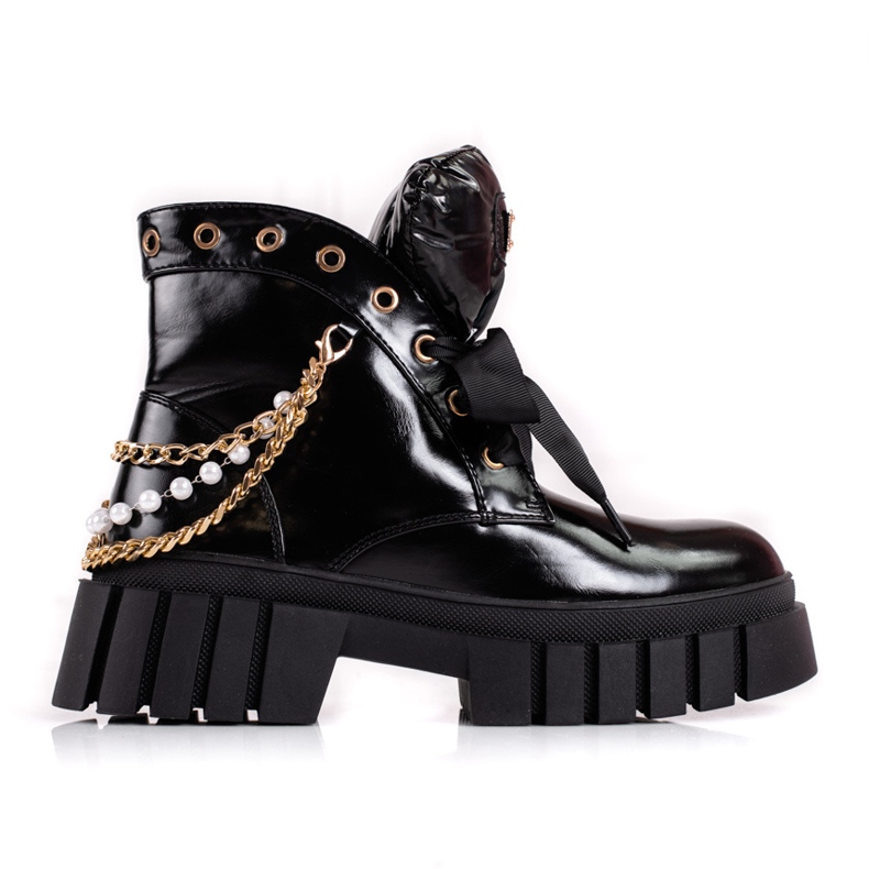 Ženske lakirane čizme sa Shelovet ukrasima crno