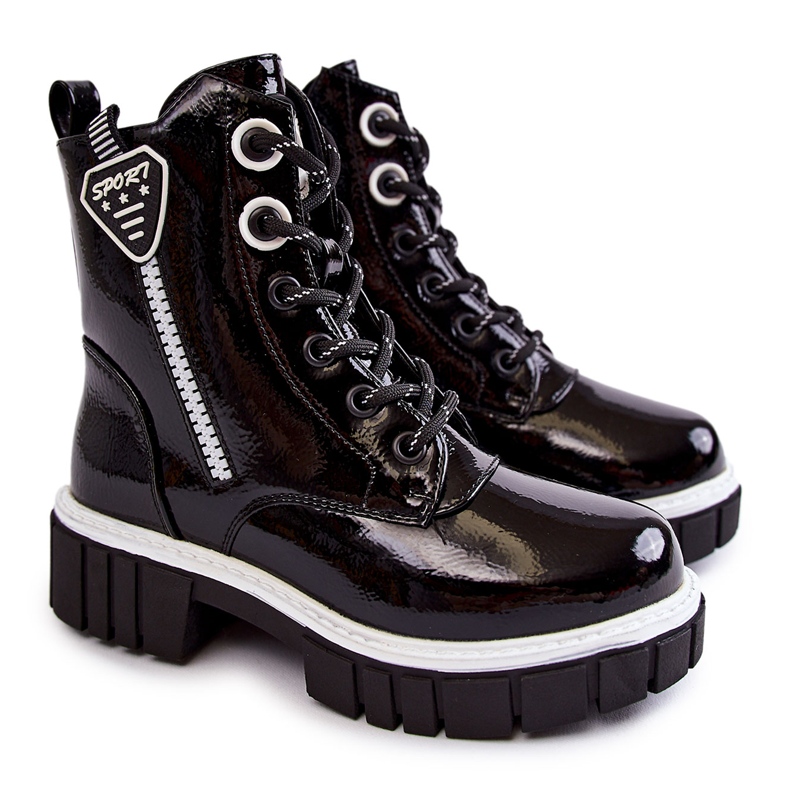 S.Barski Lakirane crne tople čizme s patentnim zatvaračem Marcella crno