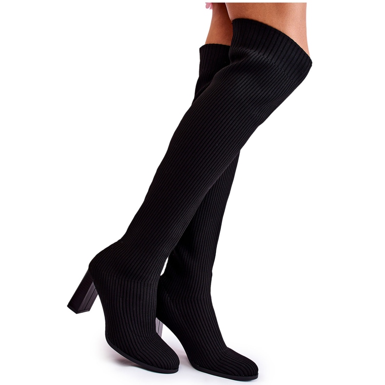 PS1 Rebraste klasične čizme na visoku petu crne Laossi QT58P crno