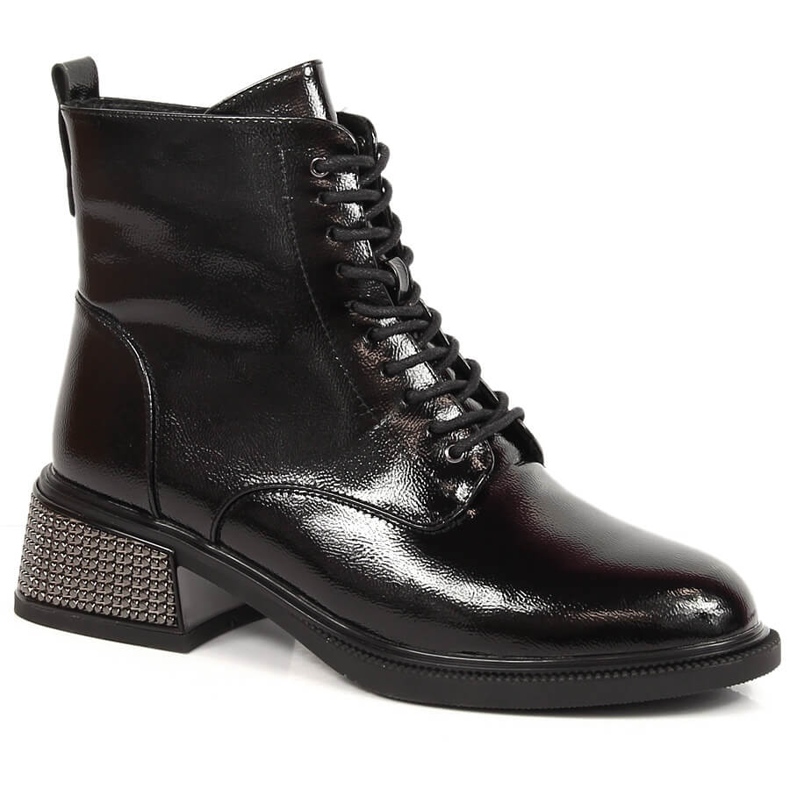 Lakirane ženske čizme s ukrasnom petom, izolirane crne Filippo crno