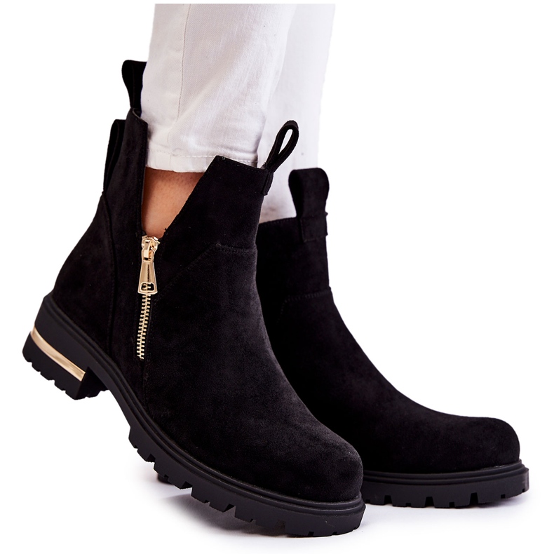 PG1 Crne Klarissa čizme od brušene kože s izrezima crno