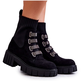 Seastar Crne čizme s natikačama od brušene kože sa kamenčićima crna