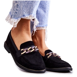 FB2 Ženske natikače od brušene kože s lancem, crne nokte crna